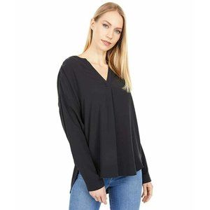 Madewell Sandwashed Popover Top Black Long Sleeve Blouse